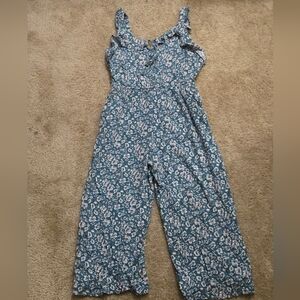 Luxology Blue Floral Ruffle Jumpsuit